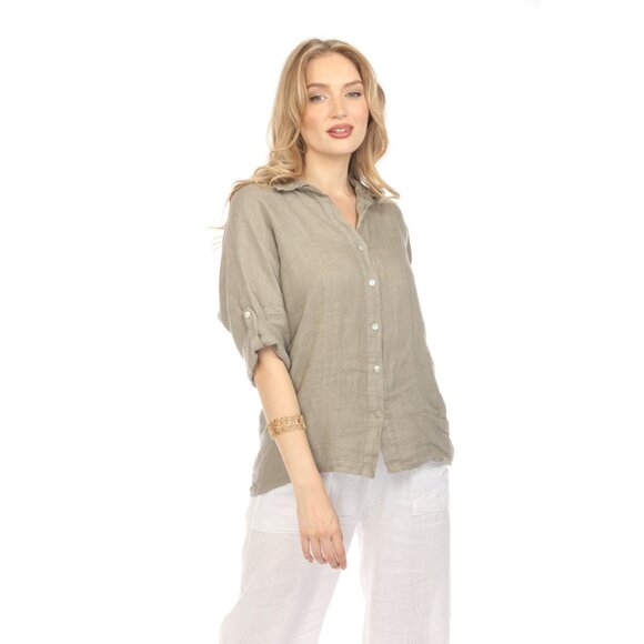 Taupe Button Up Collared Shirt - Picture 6 of 12